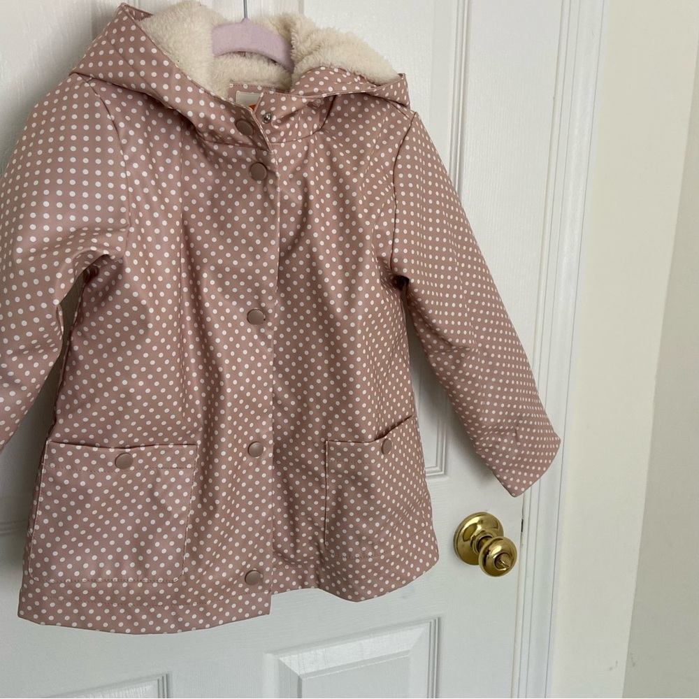 C&C California Girls Polka Dot Rain Coat Faux Fur Lined Snap Closure Size 5